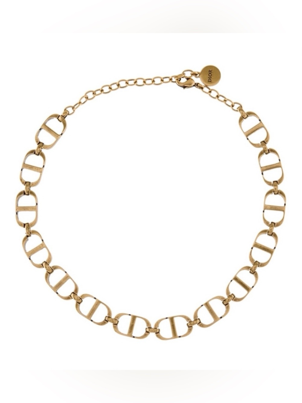 CHRISTIAN DIOR Metal CD Choker Necklace Aged Gold